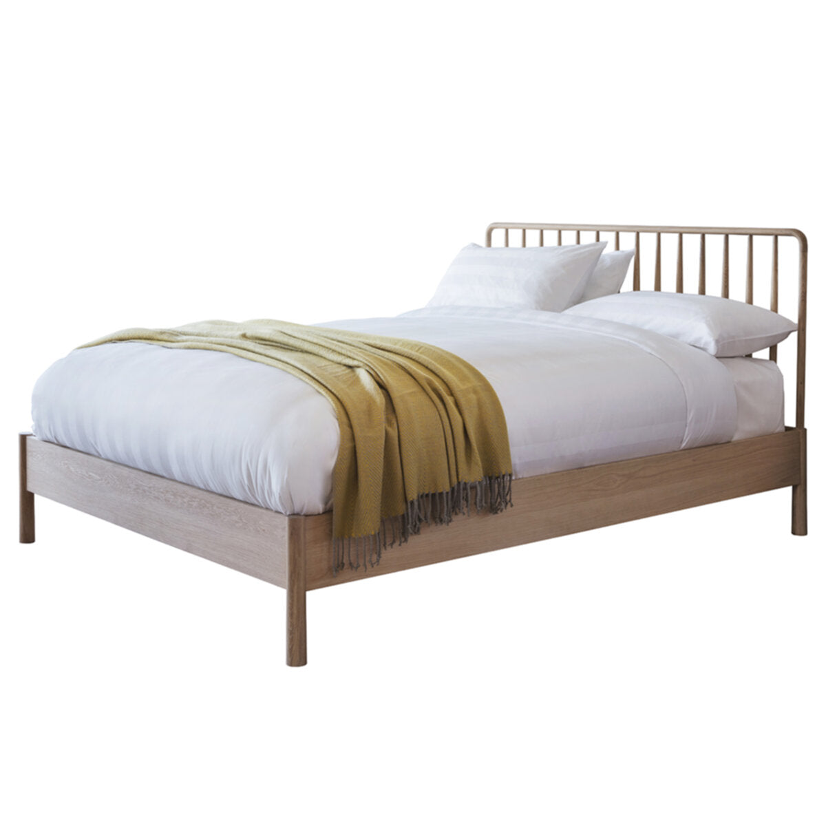 Emiko Metal And Wood Oak King Size Spindle Bed | Natural