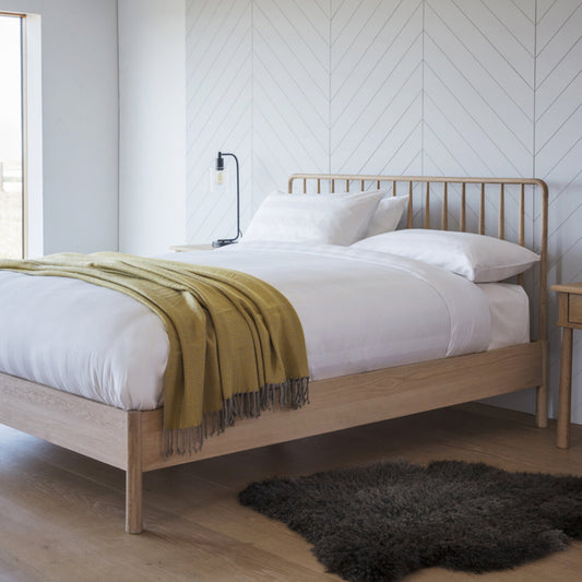 Emiko Metal And Wood Oak Double Spindle Bed | Natural