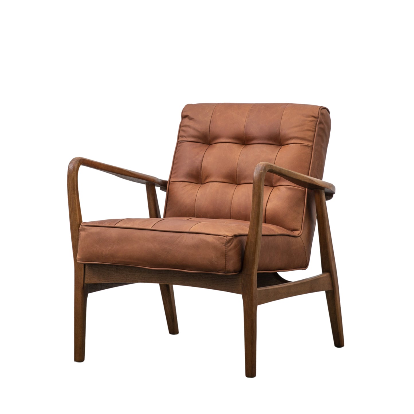 Lucas Oak Frame Armchair | Vintage Brown Leather