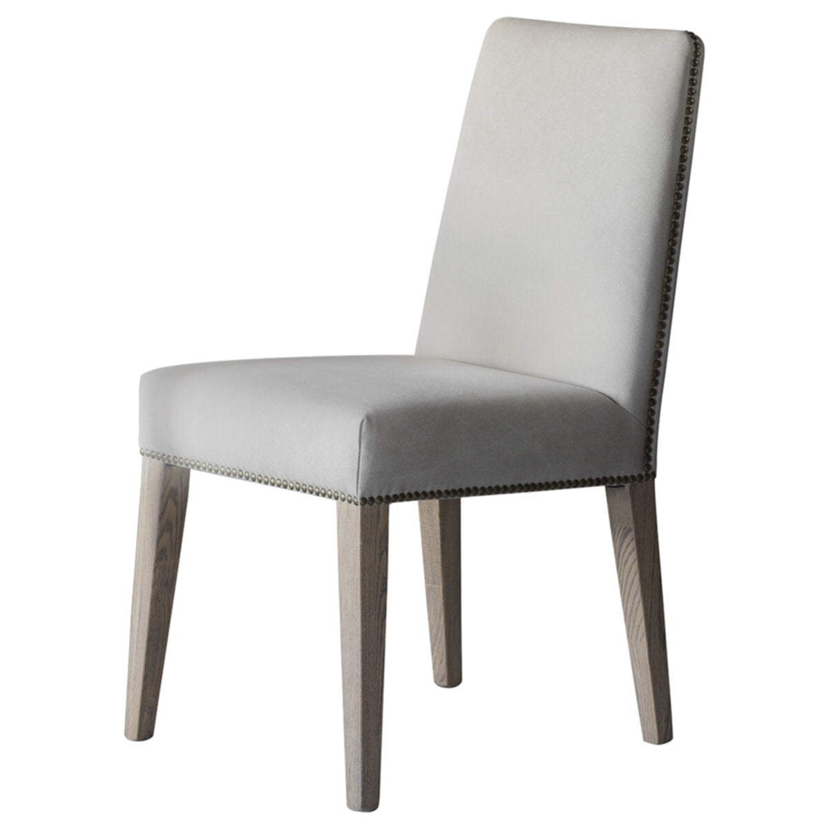 Aria Studded Fabric And Oak Dining Chair | Cement Linen (2 Pack)