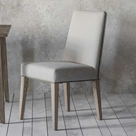 Aria Studded Fabric And Oak Dining Chair | Cement Linen (2 Pack)