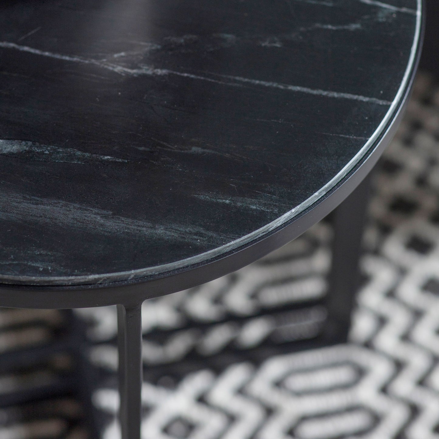 Black Marble and Iron Frame Side Table | Black