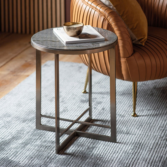 Black Marble and Iron Frame Side Table | Silver