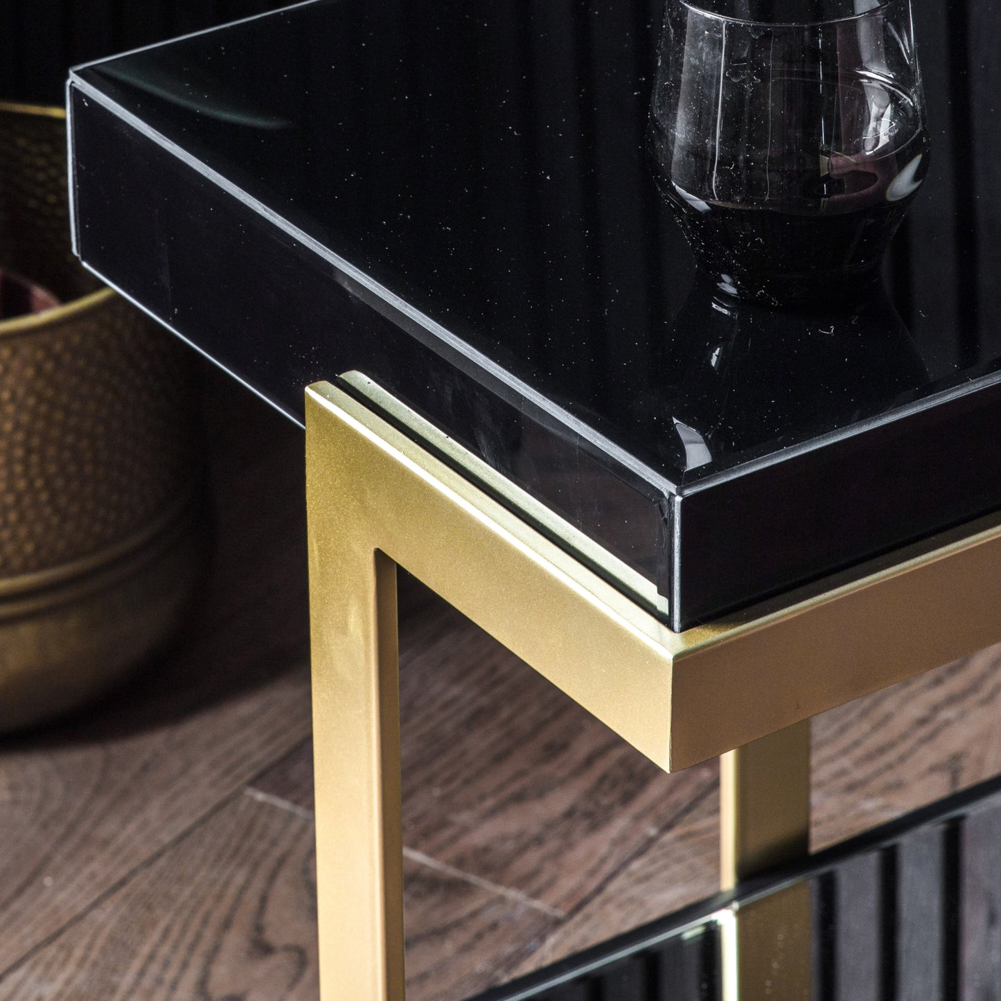 Black Glass And Gold Frame Side Table 