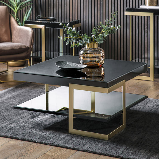 Black Glass And Gold Frame Coffee Table