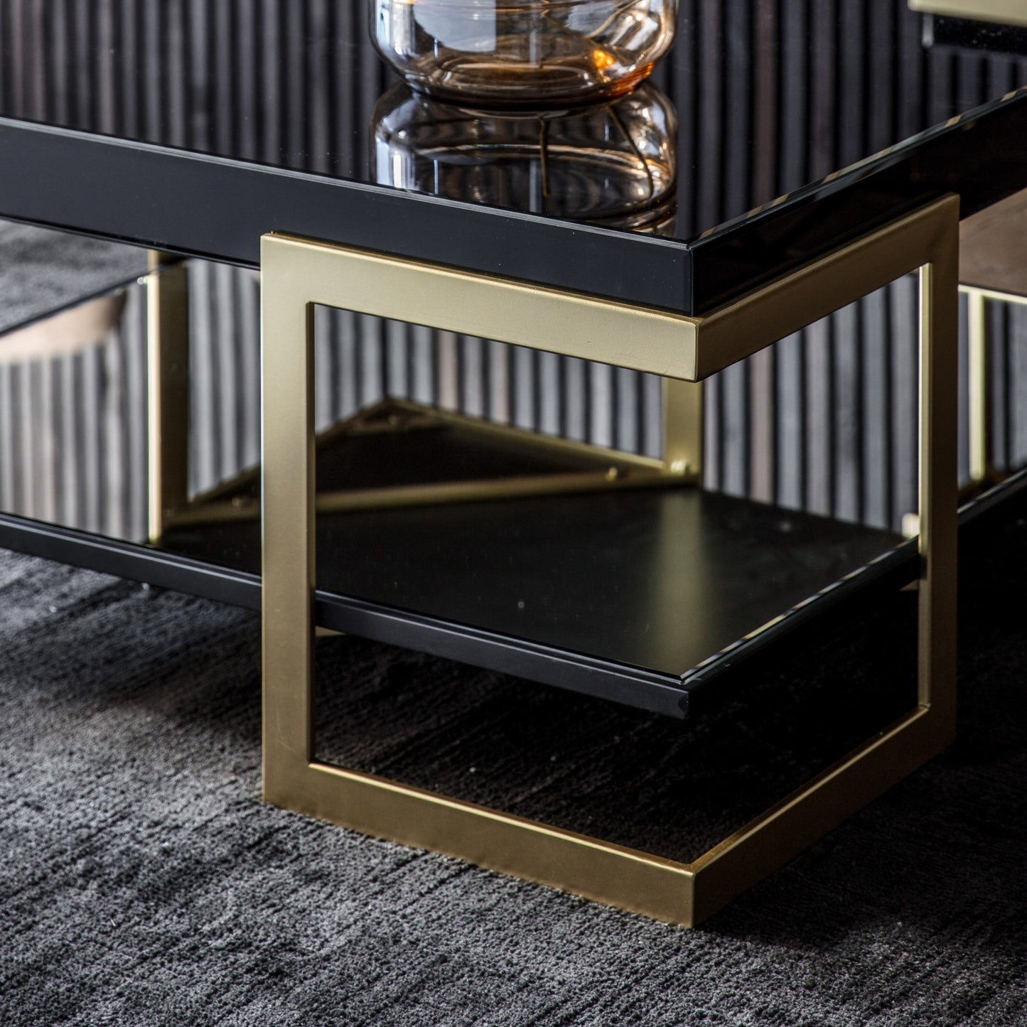 Black Glass And Gold Frame Coffee Table