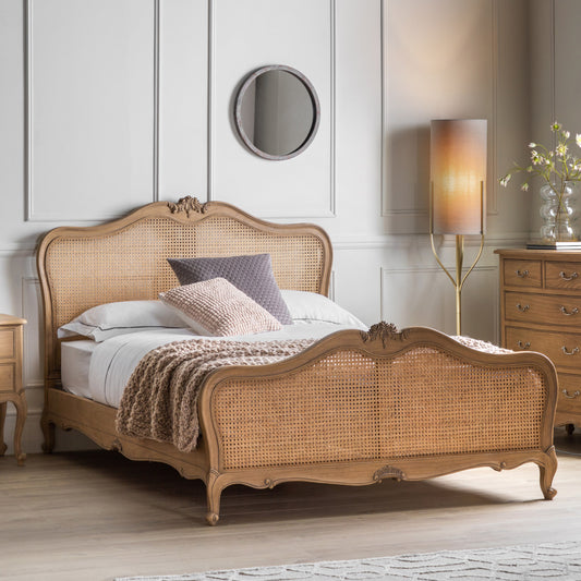 French Chic King Size Cane Bed Weathered