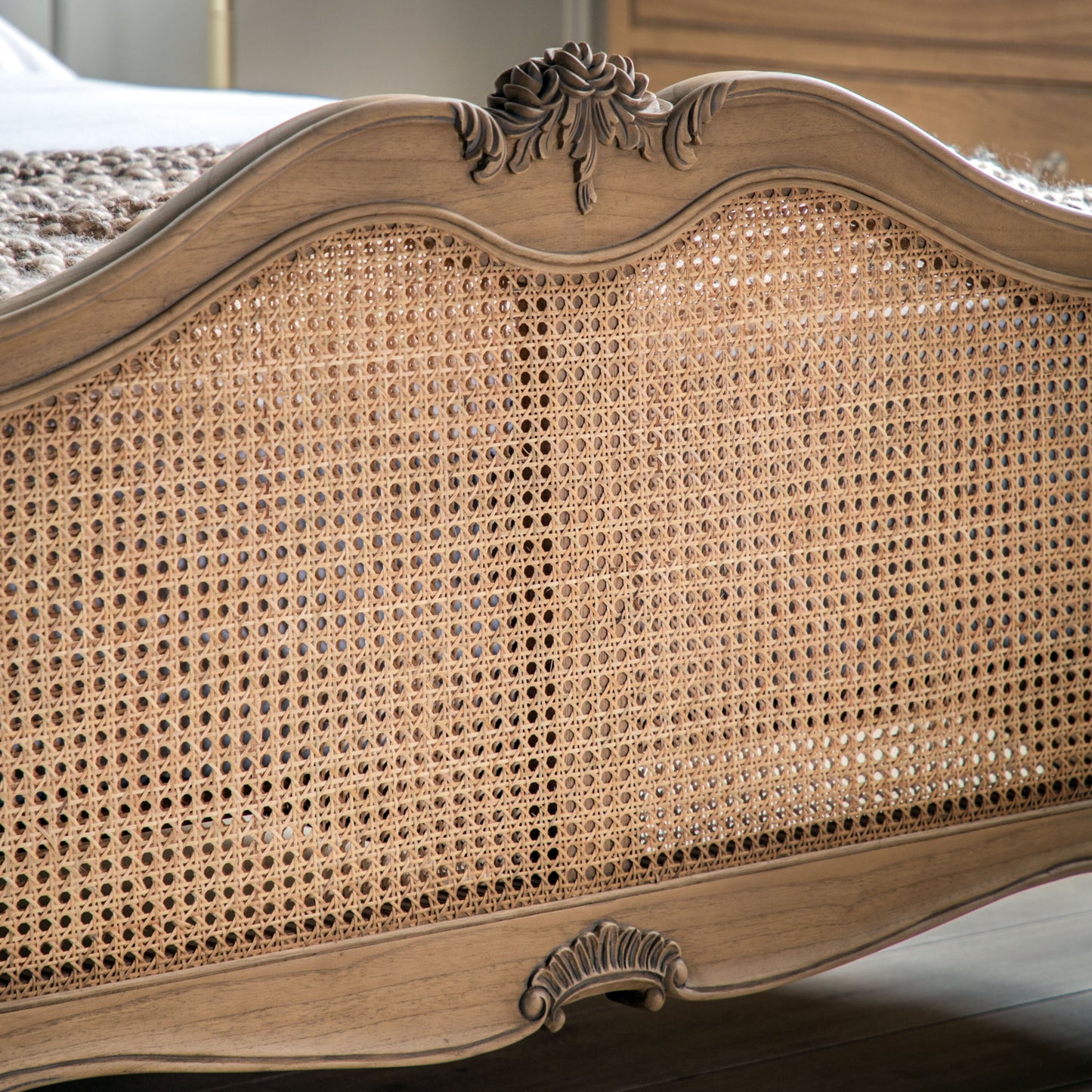 French Chic King Size Cane Bed Weathered