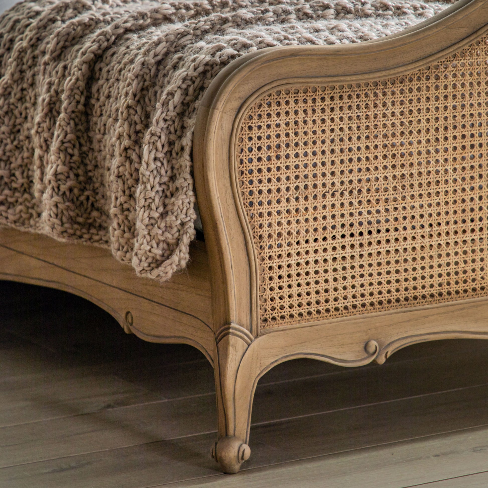 French Chic King Size Cane Bed Weathered