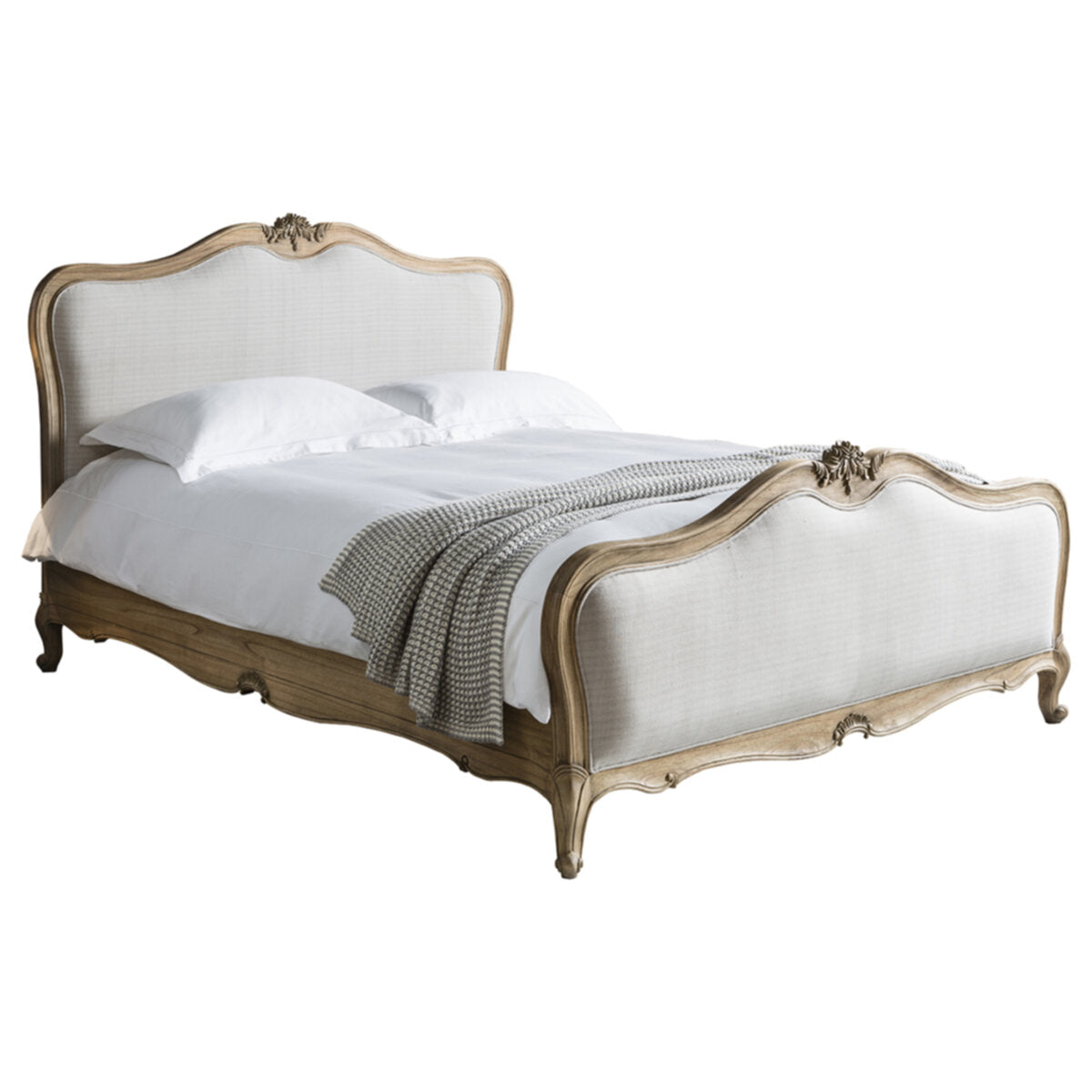 French Chic King Size Linen Upholstered Bed Weathered