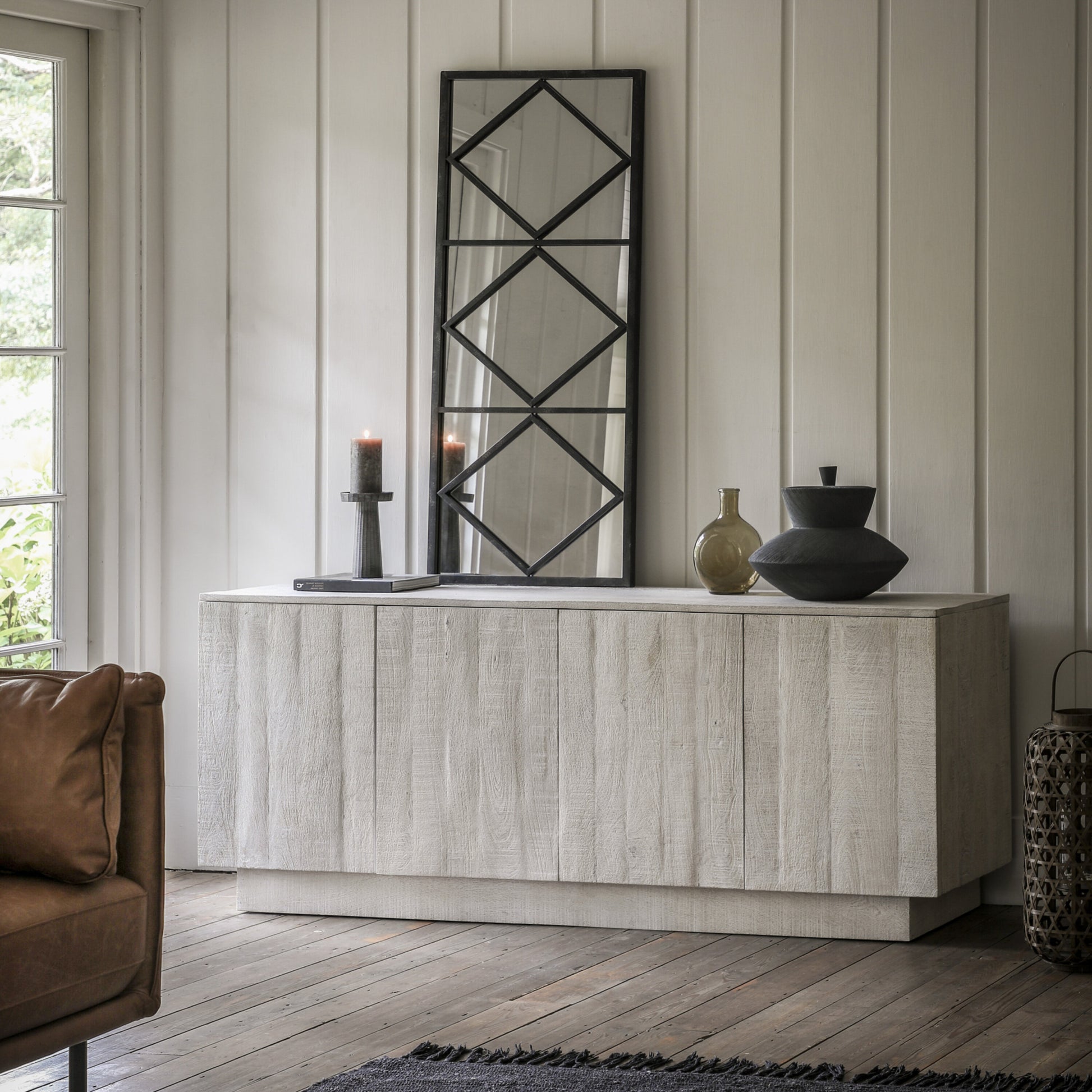 Solid Mango wood 4 Door Sideboard | Whitewash 