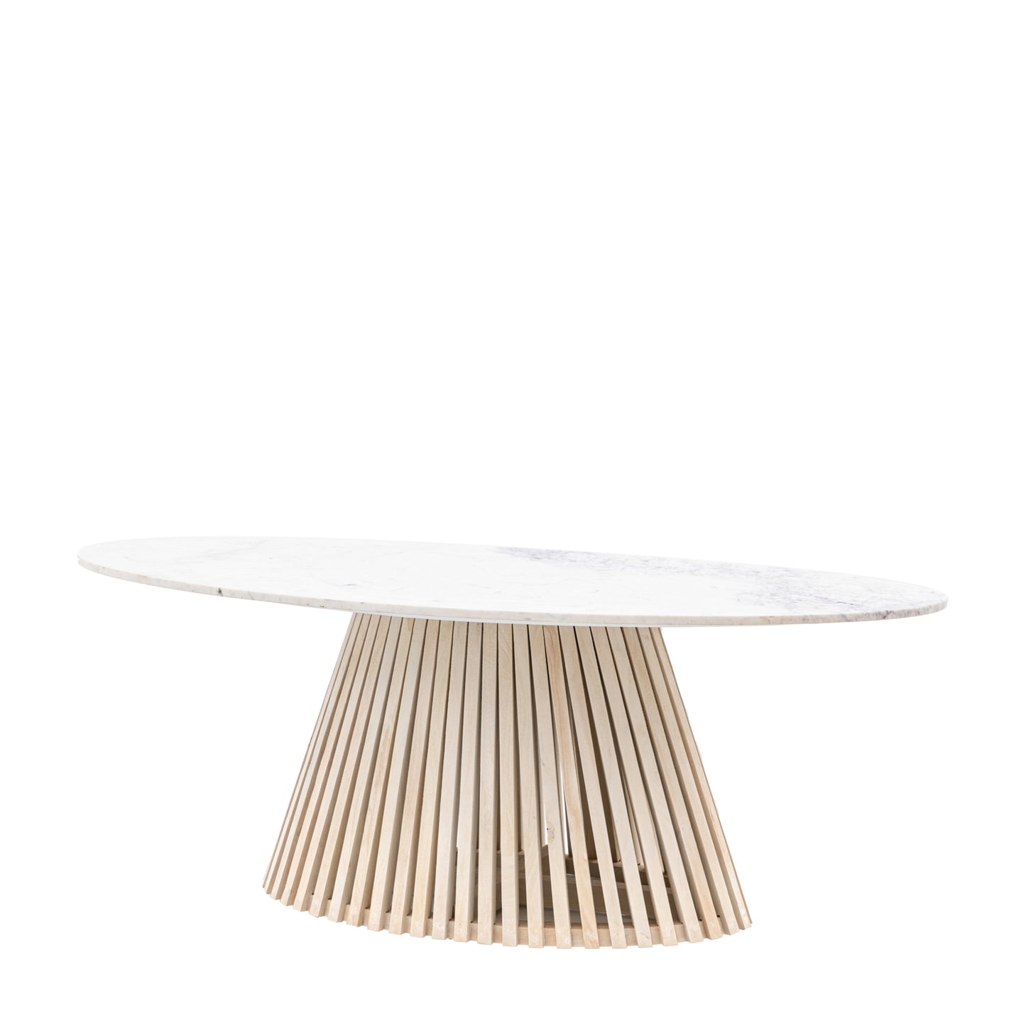 White Marble Oval Top | Slatted Wood Dining Table 