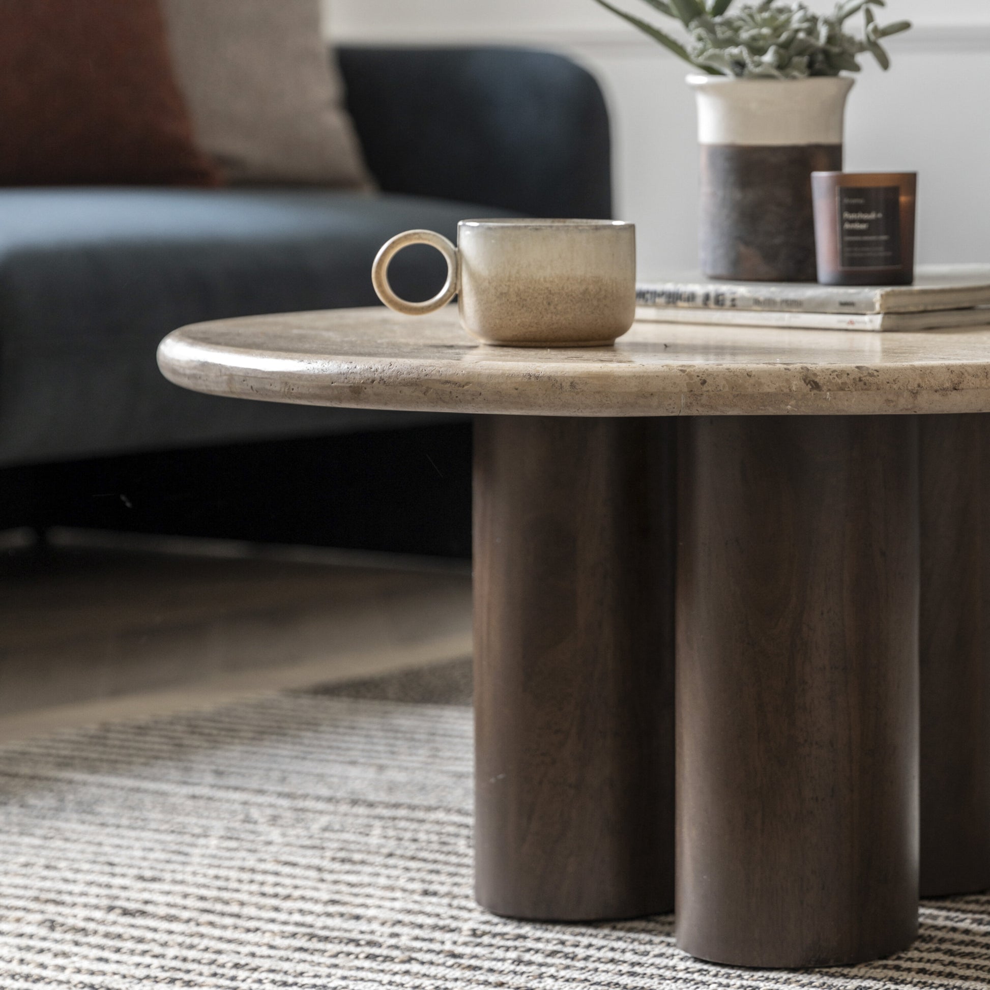 Kaori Dark Wood And Travertine Coffee Table 
