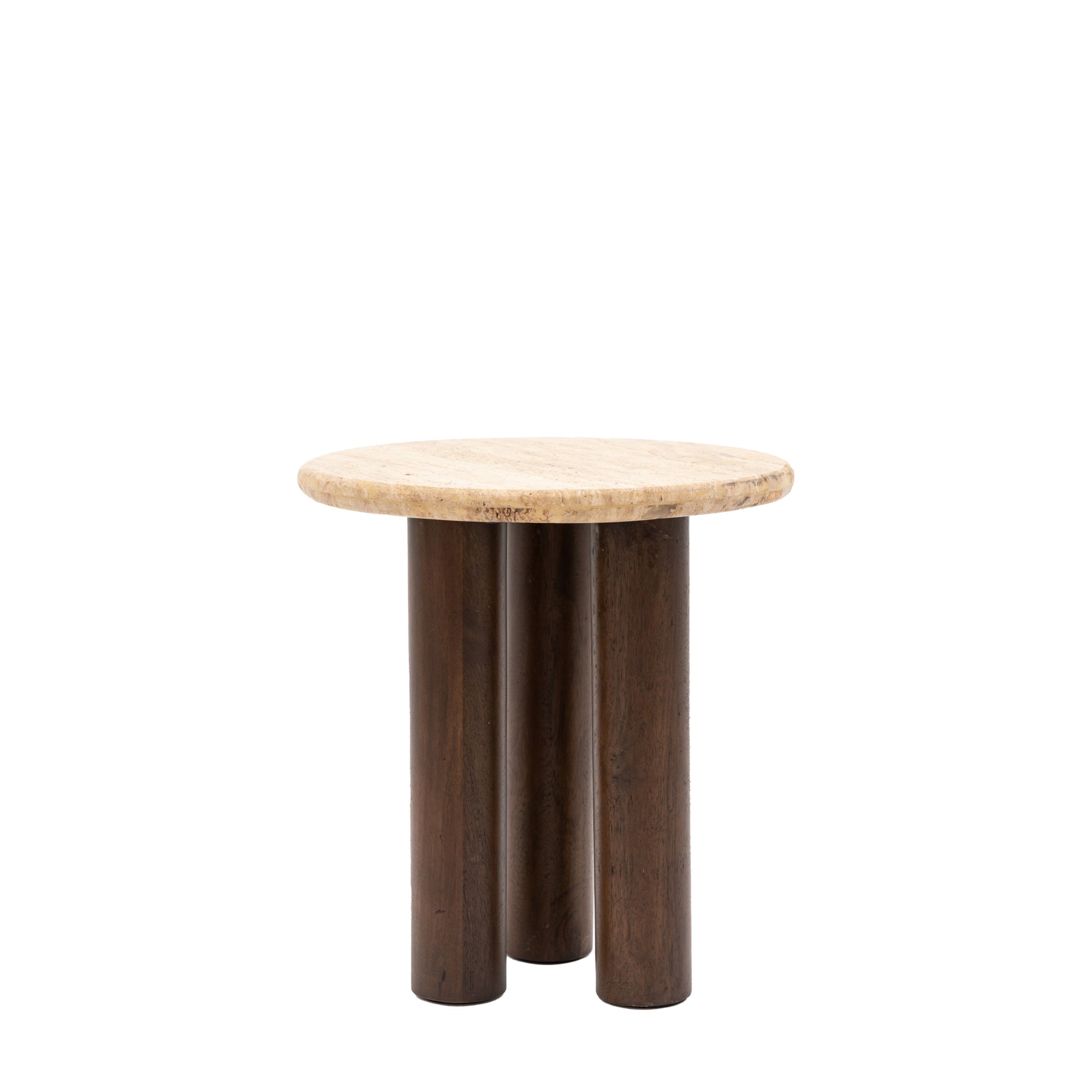 Kaori Dark Wood And Travertine Side Table