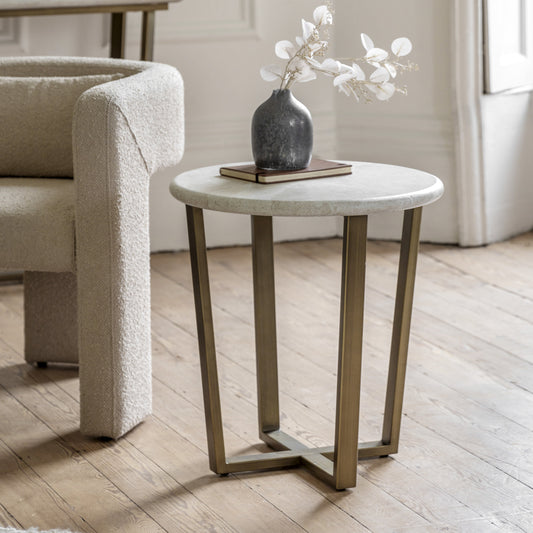 White Faux Marble And Steel Frame Side Table