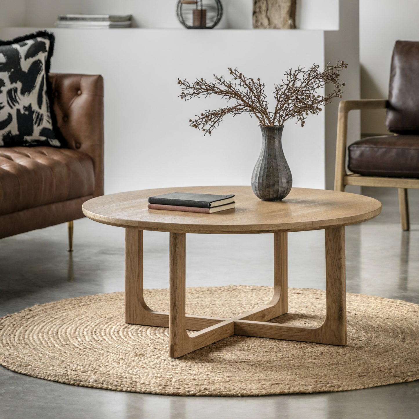 Scandi Exposed Wood Round Coffee Table | Natural