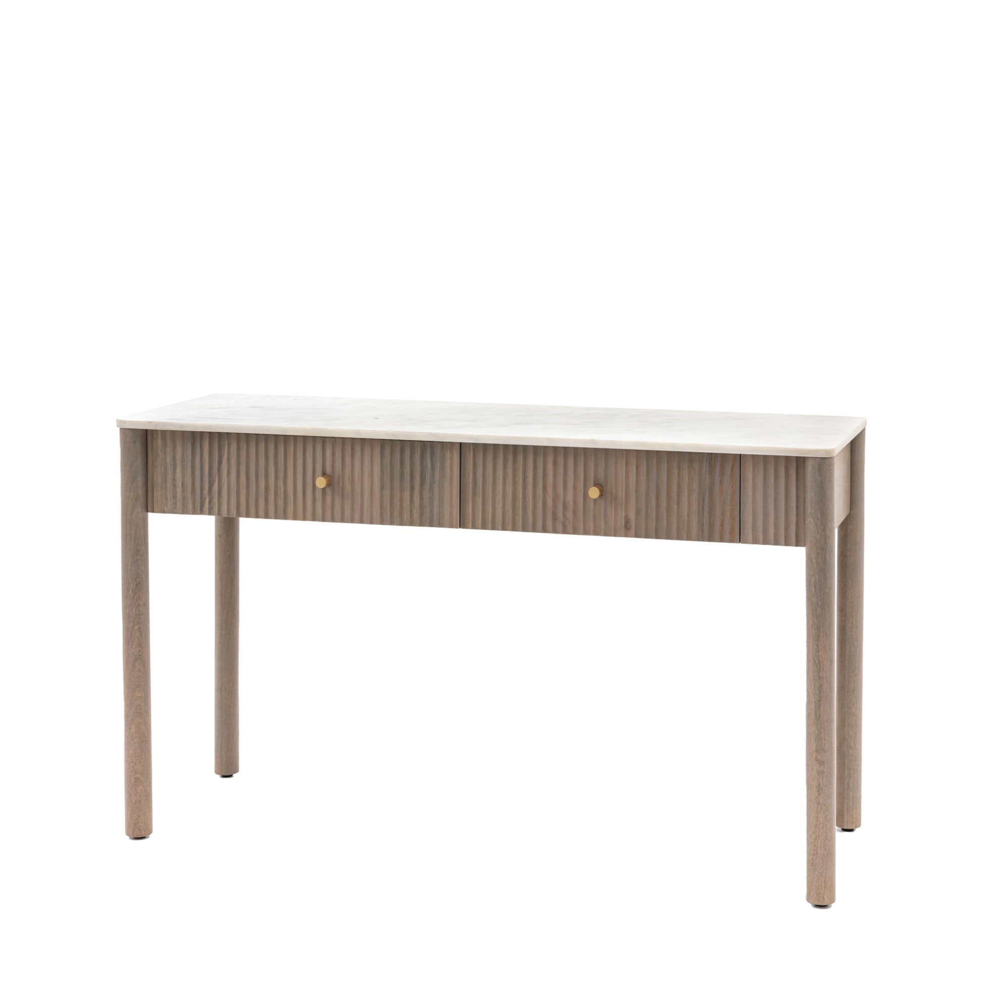 Everett Ribbed Wood And Marble 2 Drawer Console 