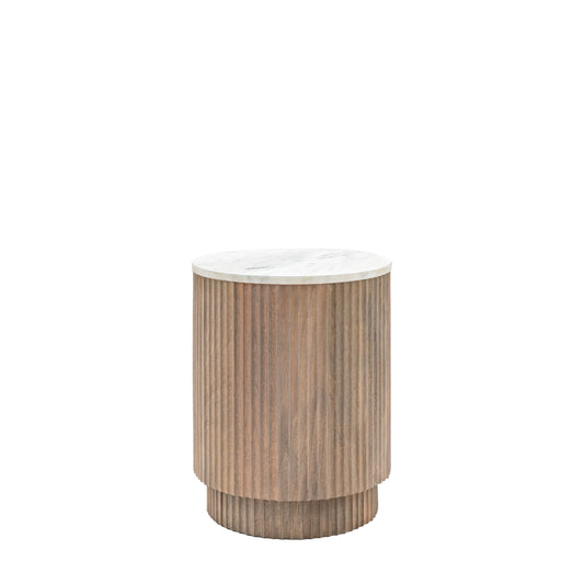 Everett Ribbed Wood And Marble Side Table 