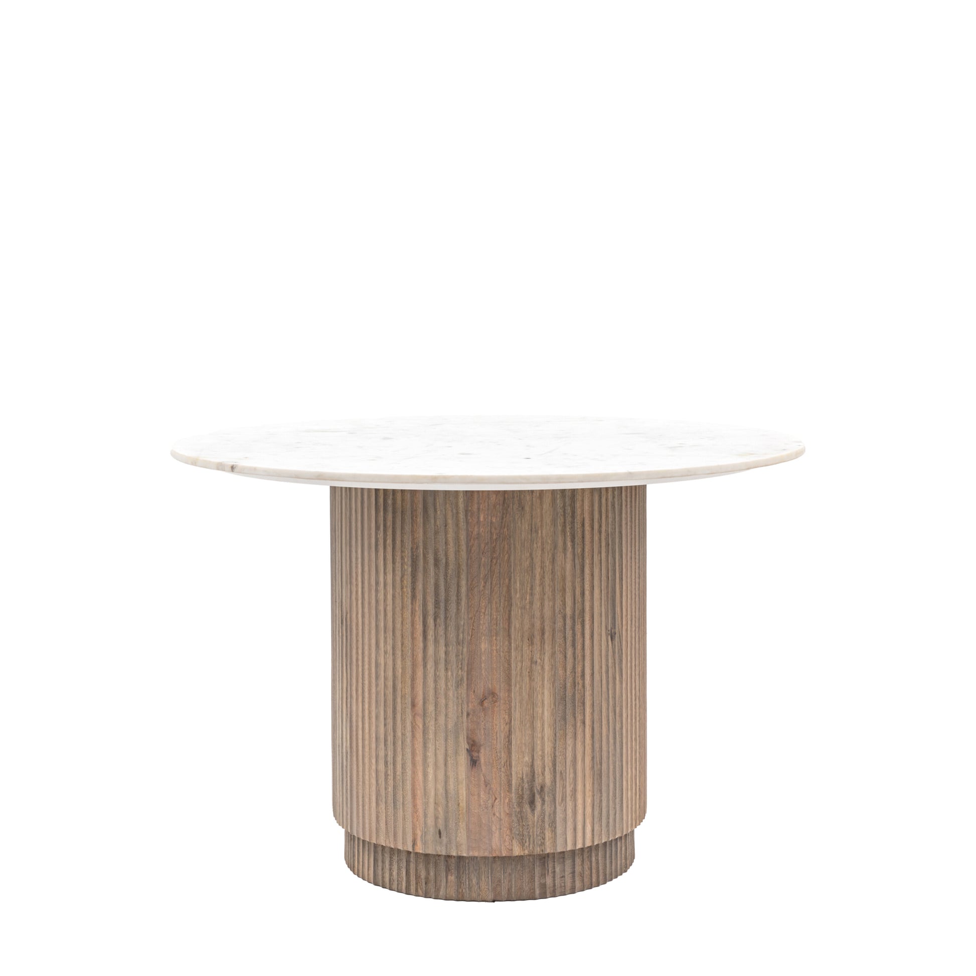 Everett Ribbed Wood And Marble Round Dining Table 