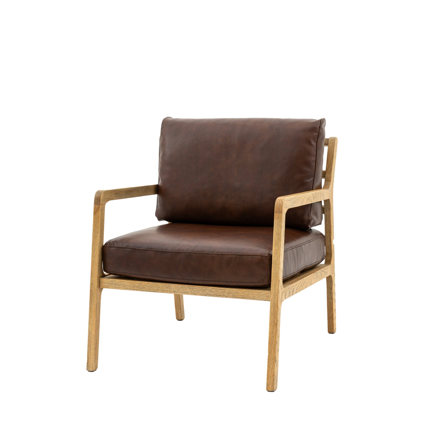 Luca Oak Frame Armchair | Antique Brown Leather