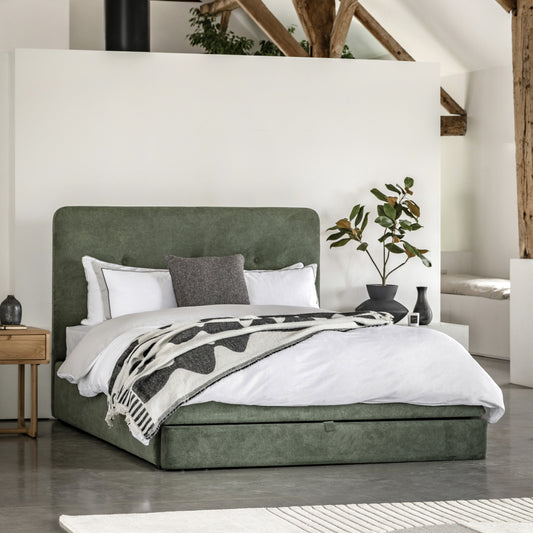 Micha Upholstered 2 Drawer King Size Bedstead | Green