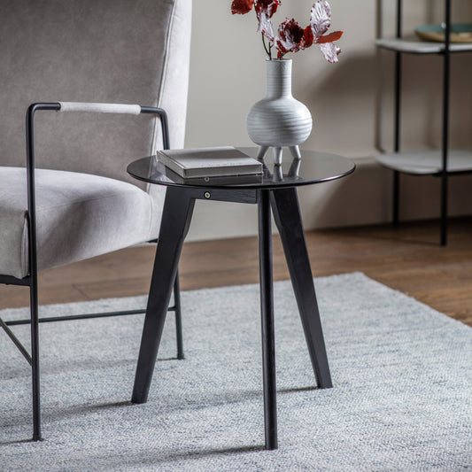 Bromley Glass Top Round Side Table |Black