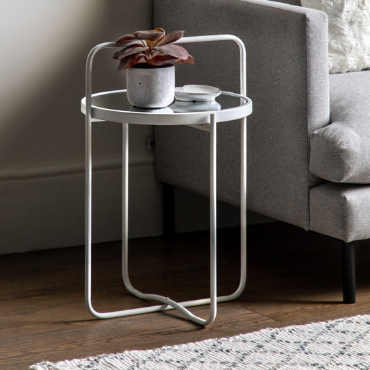 Jo Iron And Glass Side Table | White 