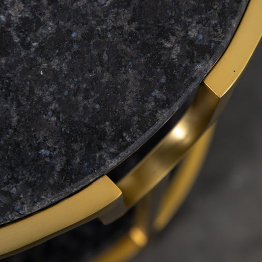 Aarav Stone And Metal Side Table | Black Granite