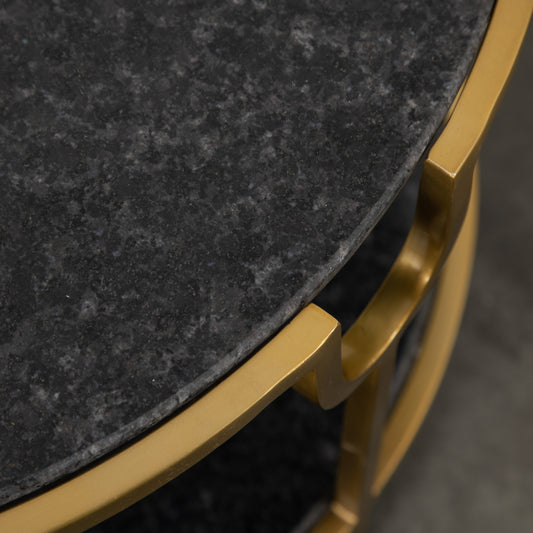Aarav Stone And Metal Coffee Table | Black Granite