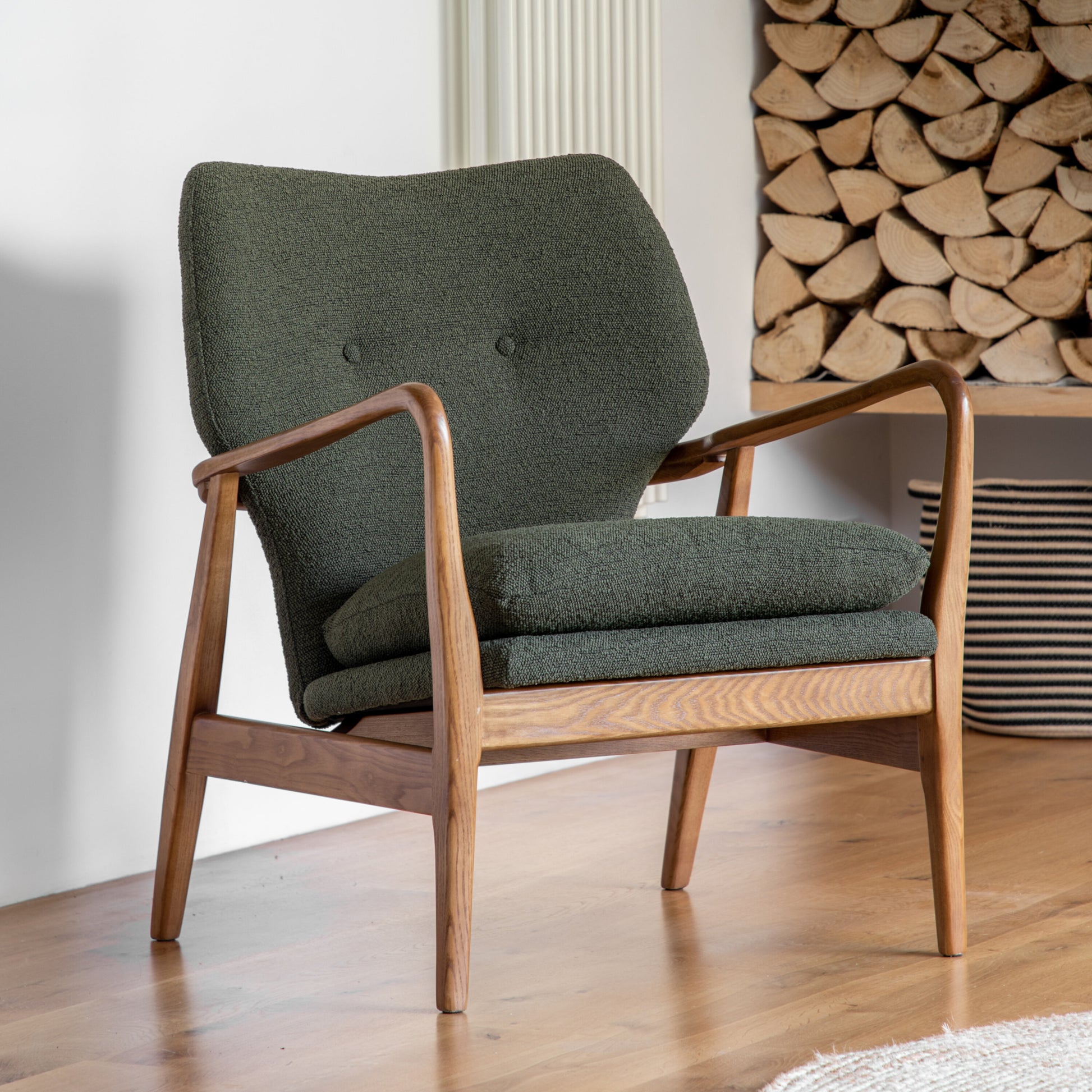 Rowan Oak Frame Armchair | Green