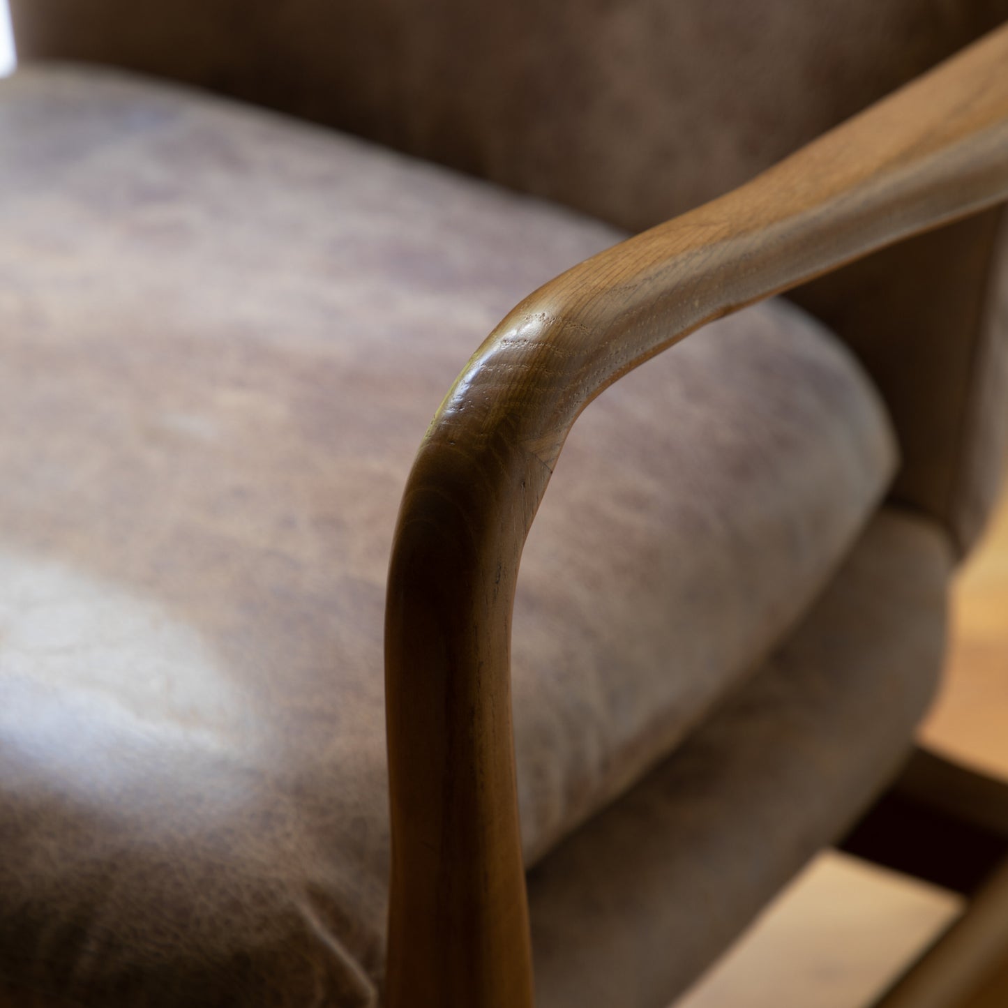 Rowan Oak Frame Armchair | Brown Leather