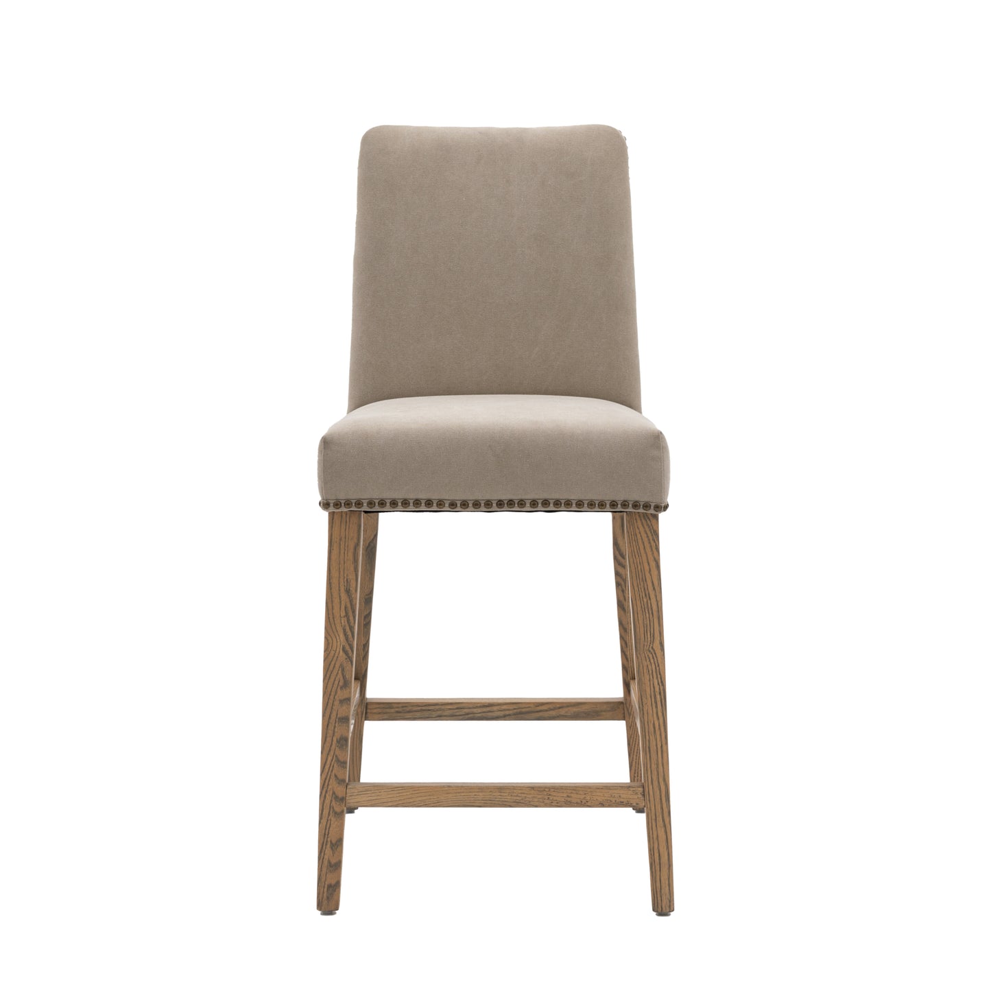 Aria Studded Fabric And Oak Bar Stool |Cement (2 Pack)