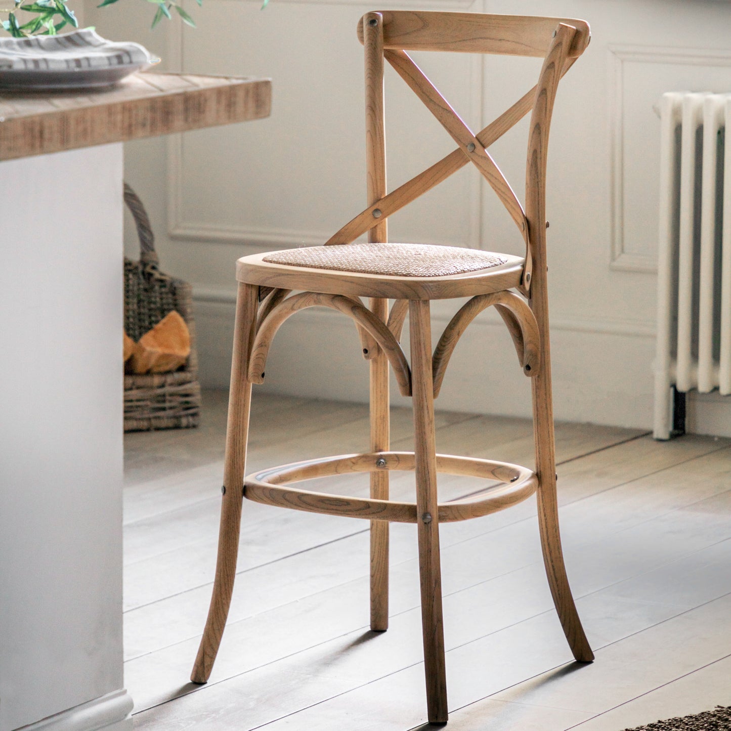 Wooden X Back Dining Stool | Natural/Rattan (2 Pack)