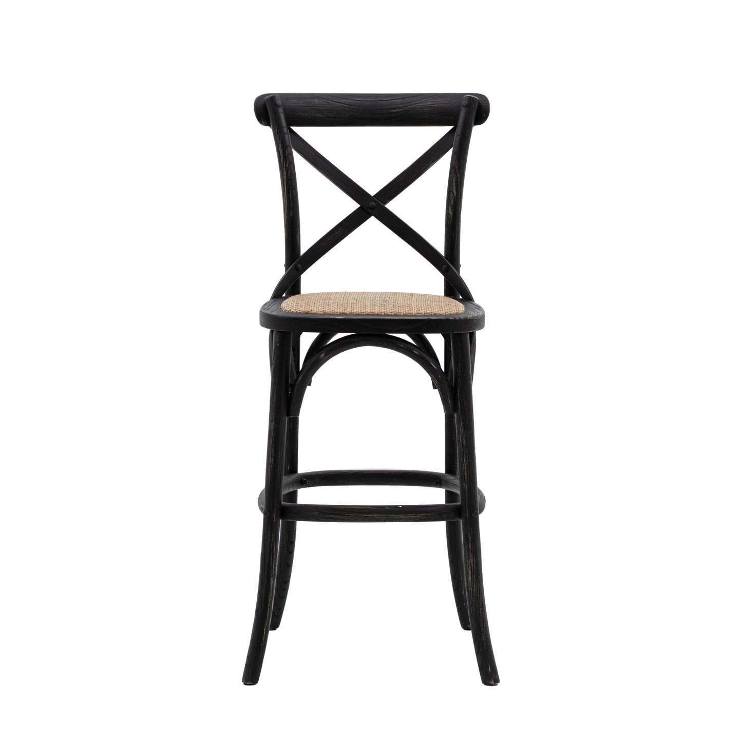 Wooden X Back Dining Stool | Black/Rattan (2 Pack)