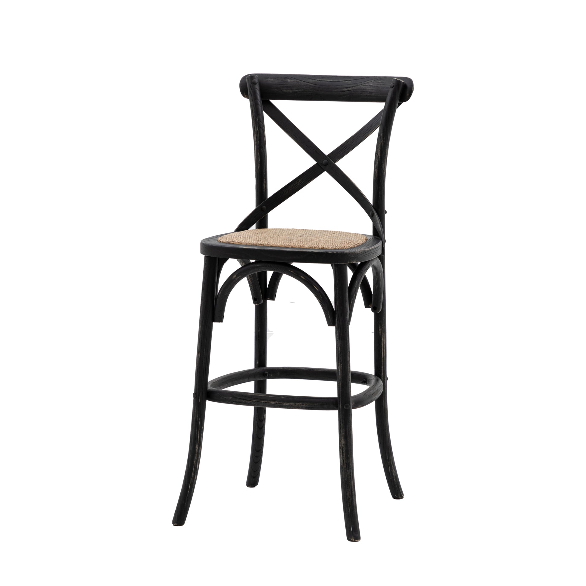 Wooden X Back Dining Stool | Black/Rattan (2 Pack)