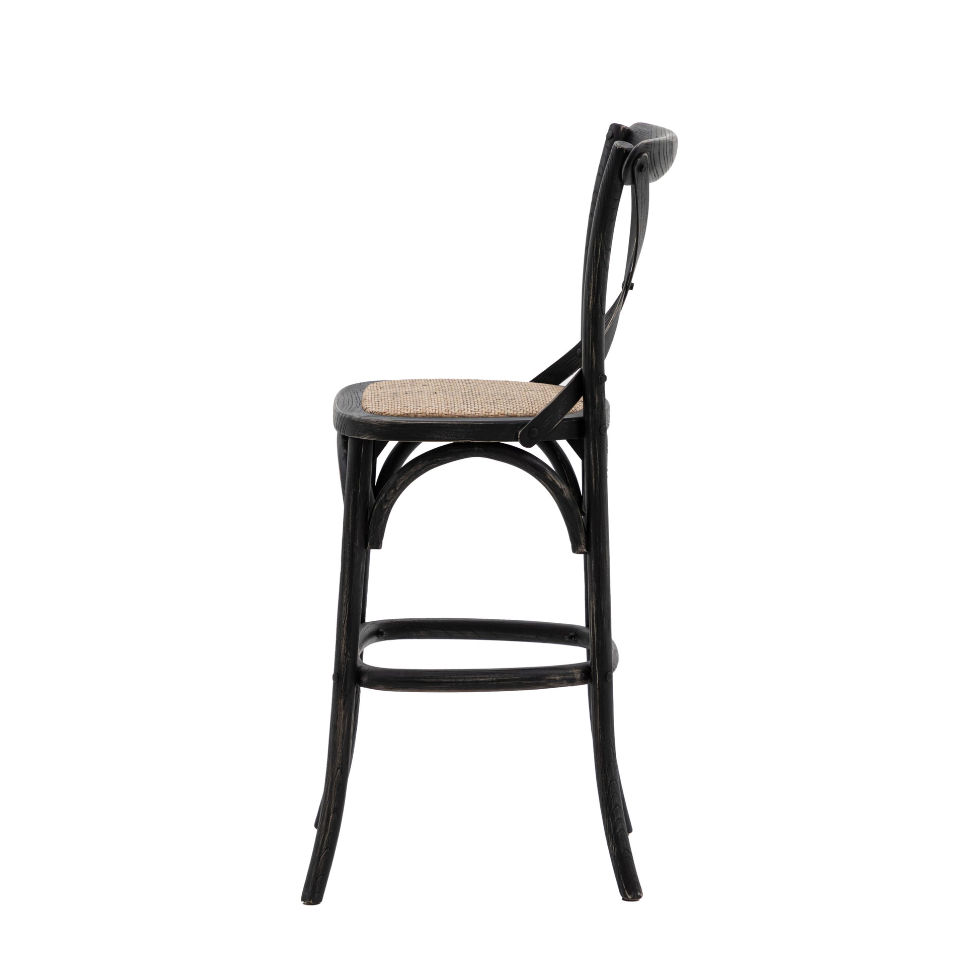 Wooden X Back Dining Stool | Black/Rattan (2 Pack)