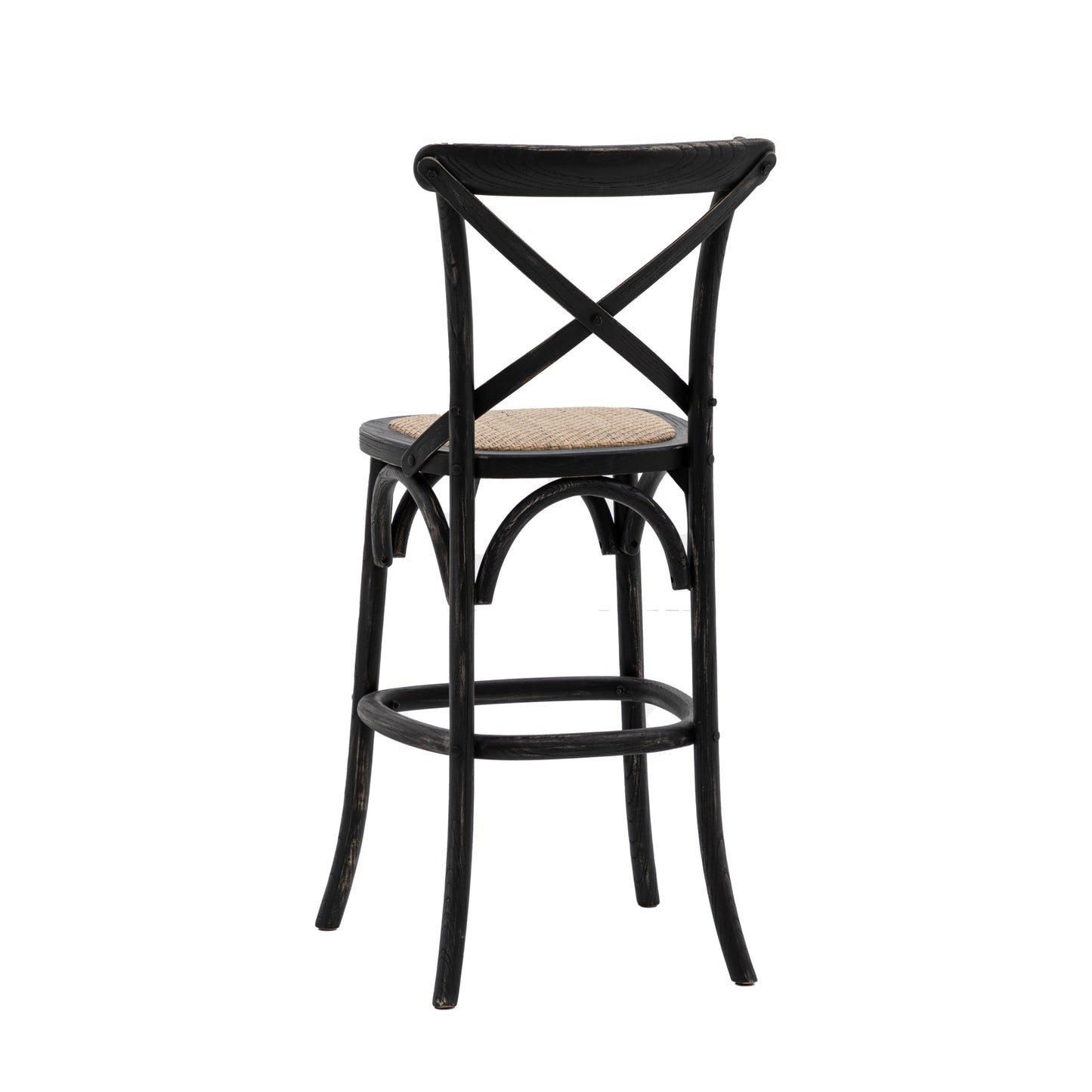 Wooden X Back Dining Stool | Black/Rattan (2 Pack)