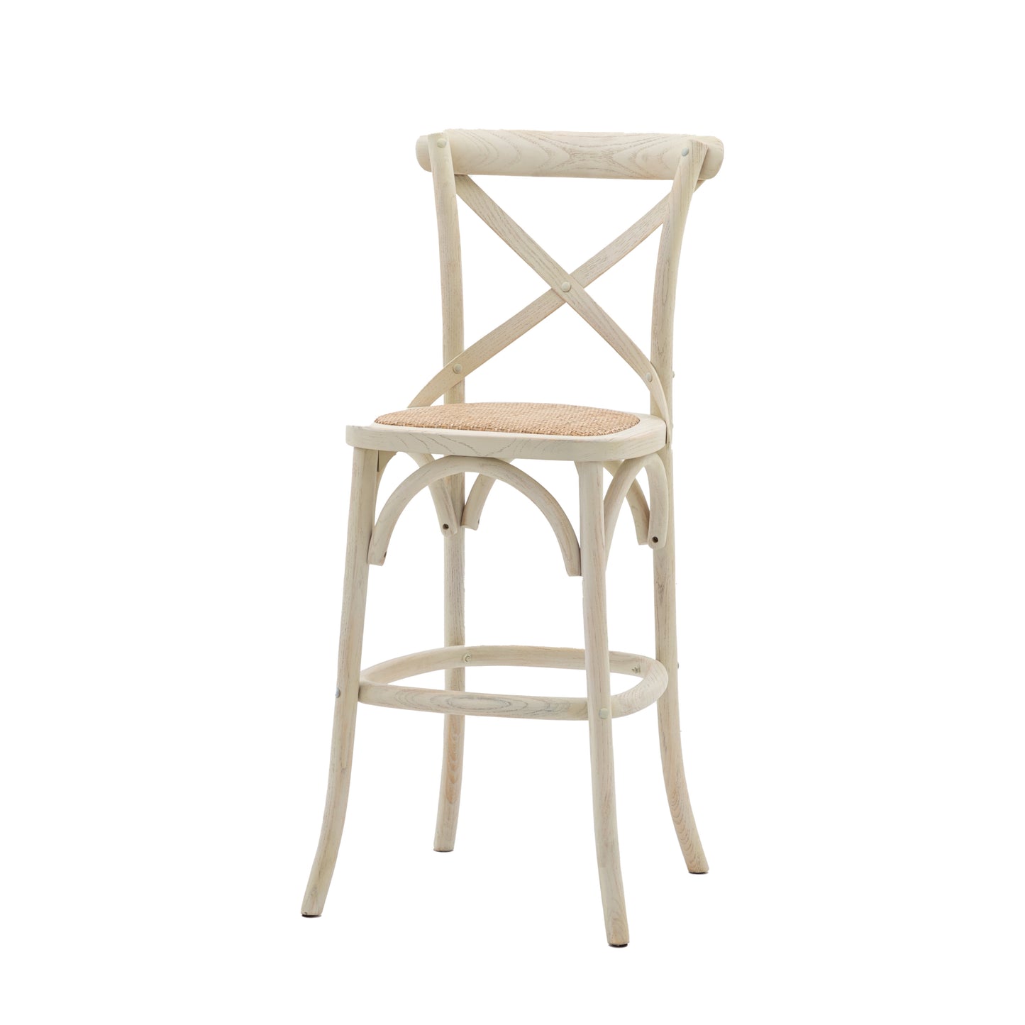 Wooden X Back Dining Stool | White/Rattan (2 Pack)