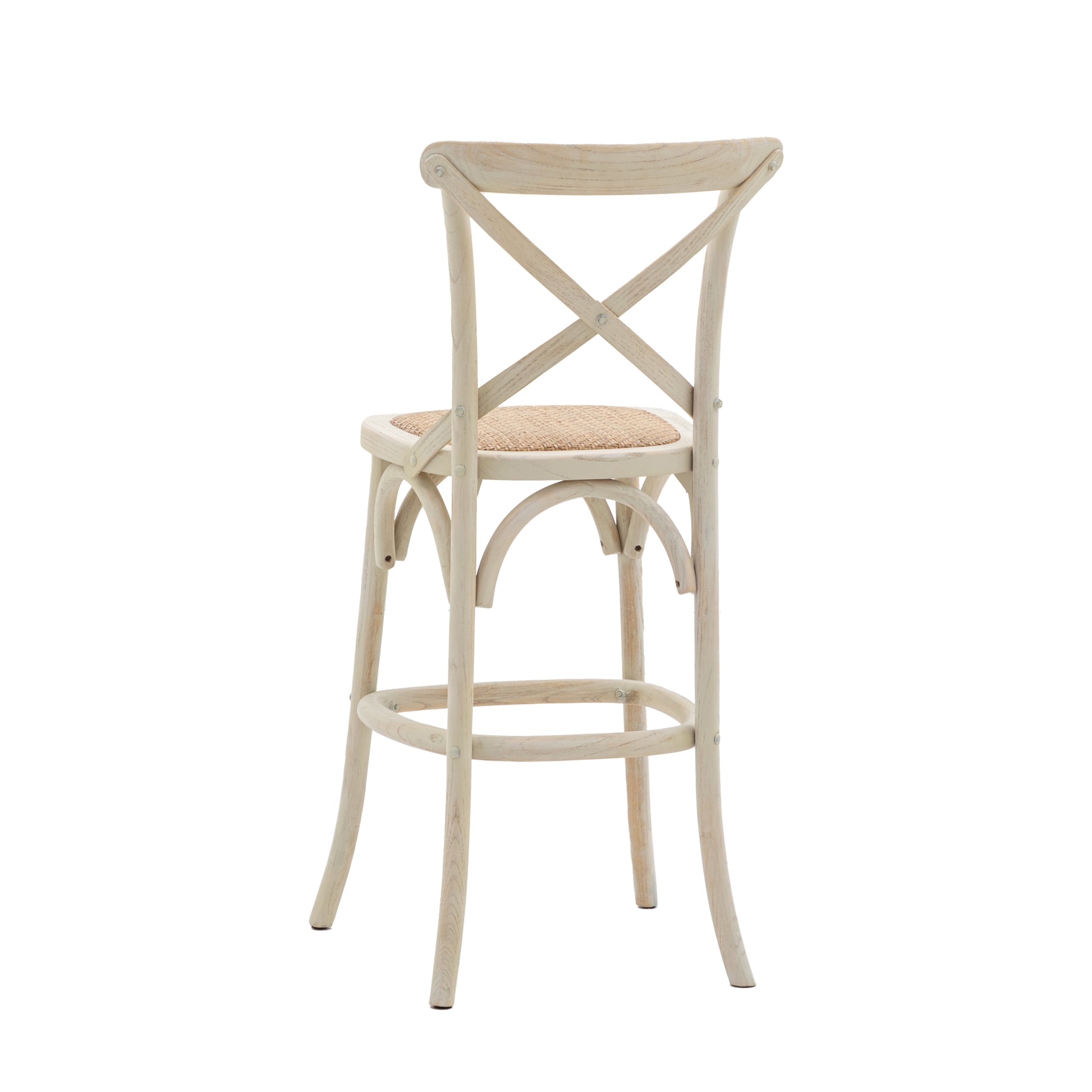 Wooden X Back Dining Stool | White/Rattan (2 Pack)