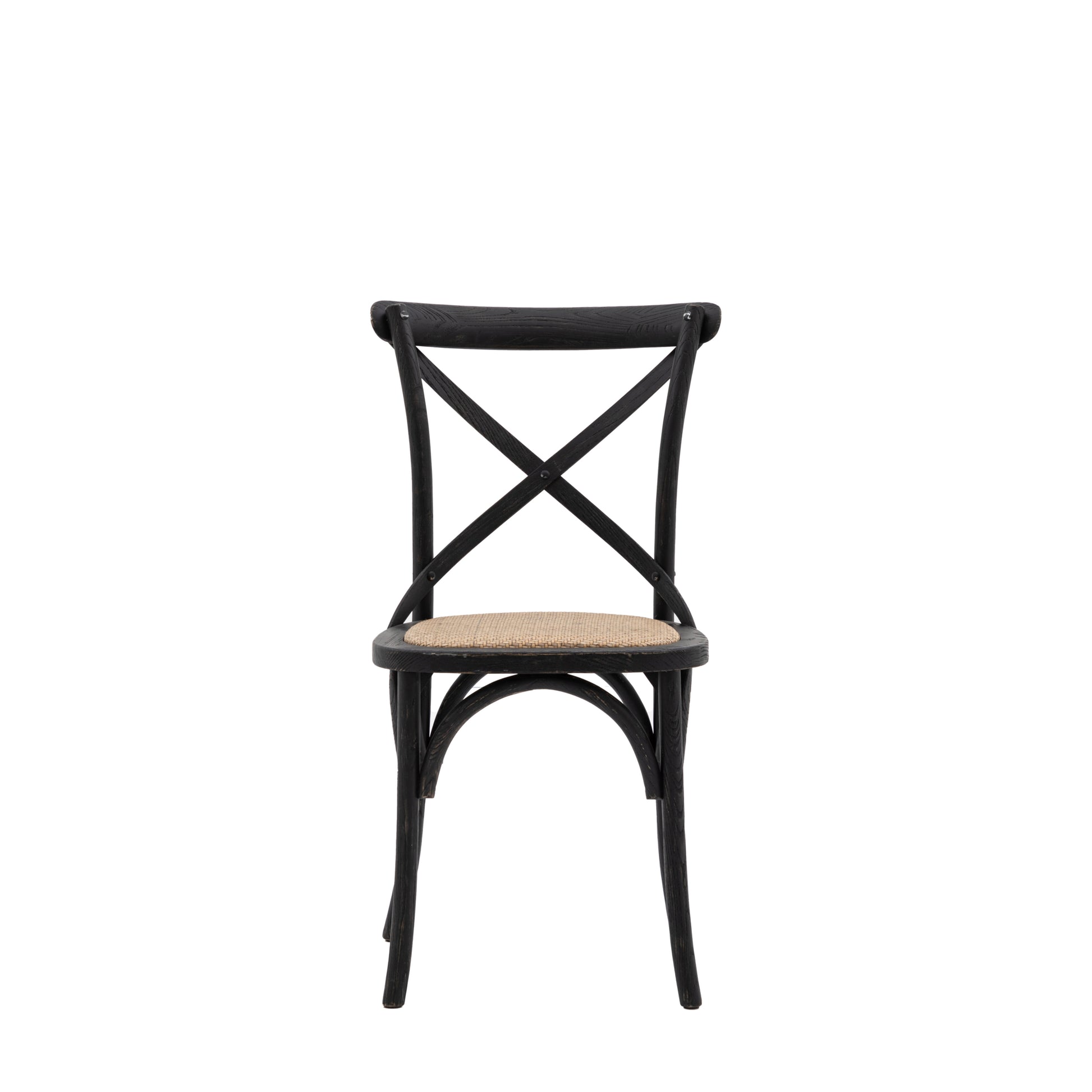 Wooden X Back Dining Chair | Black/Rattan (2 Pack)