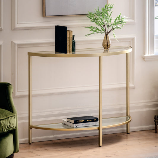 Slade Metal And Glass Console Table | Champagne 