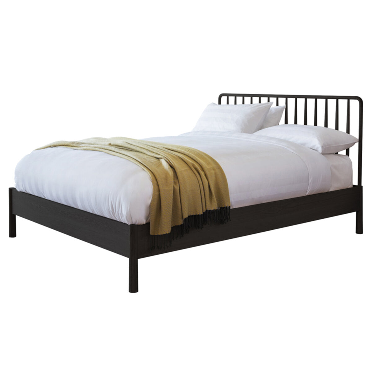 Emiko Metal And Wood Oak King Size Spindle Bed | Black