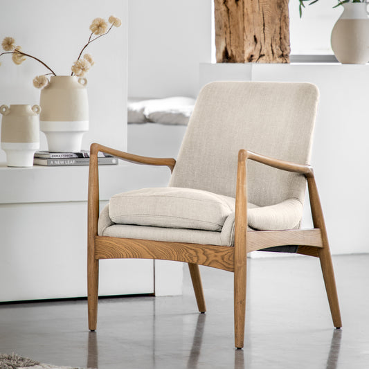 Oliver Wooden Frame Armchair | Natural Linen