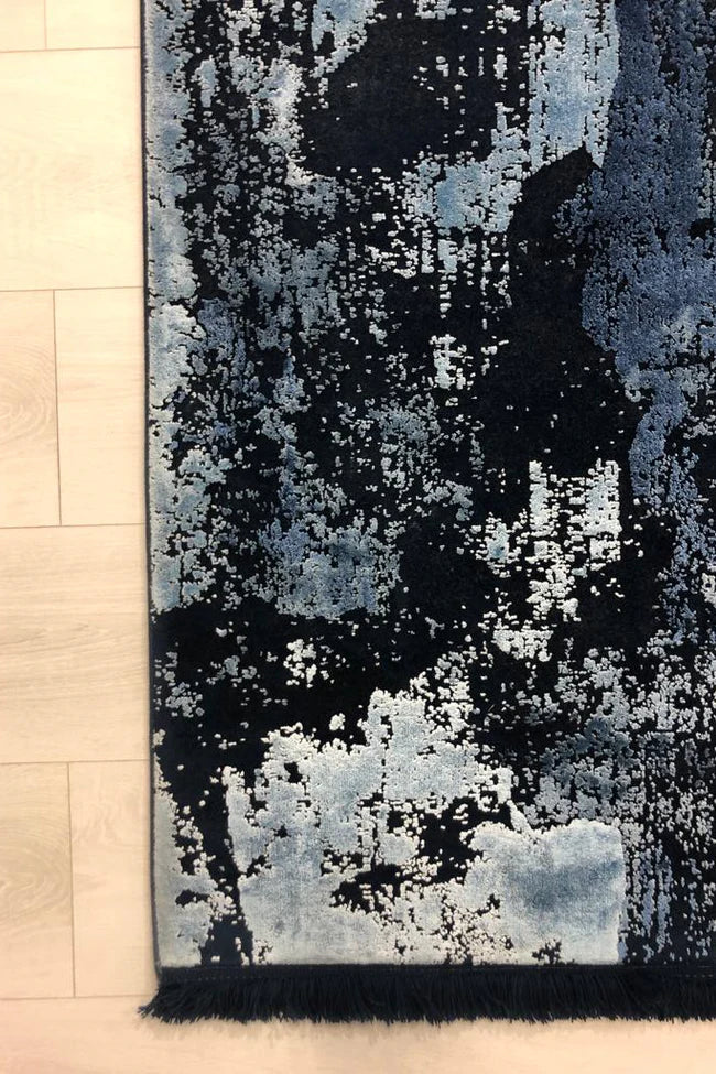 Toros Abstract Ink Overdyed Luxury Rug | Blue