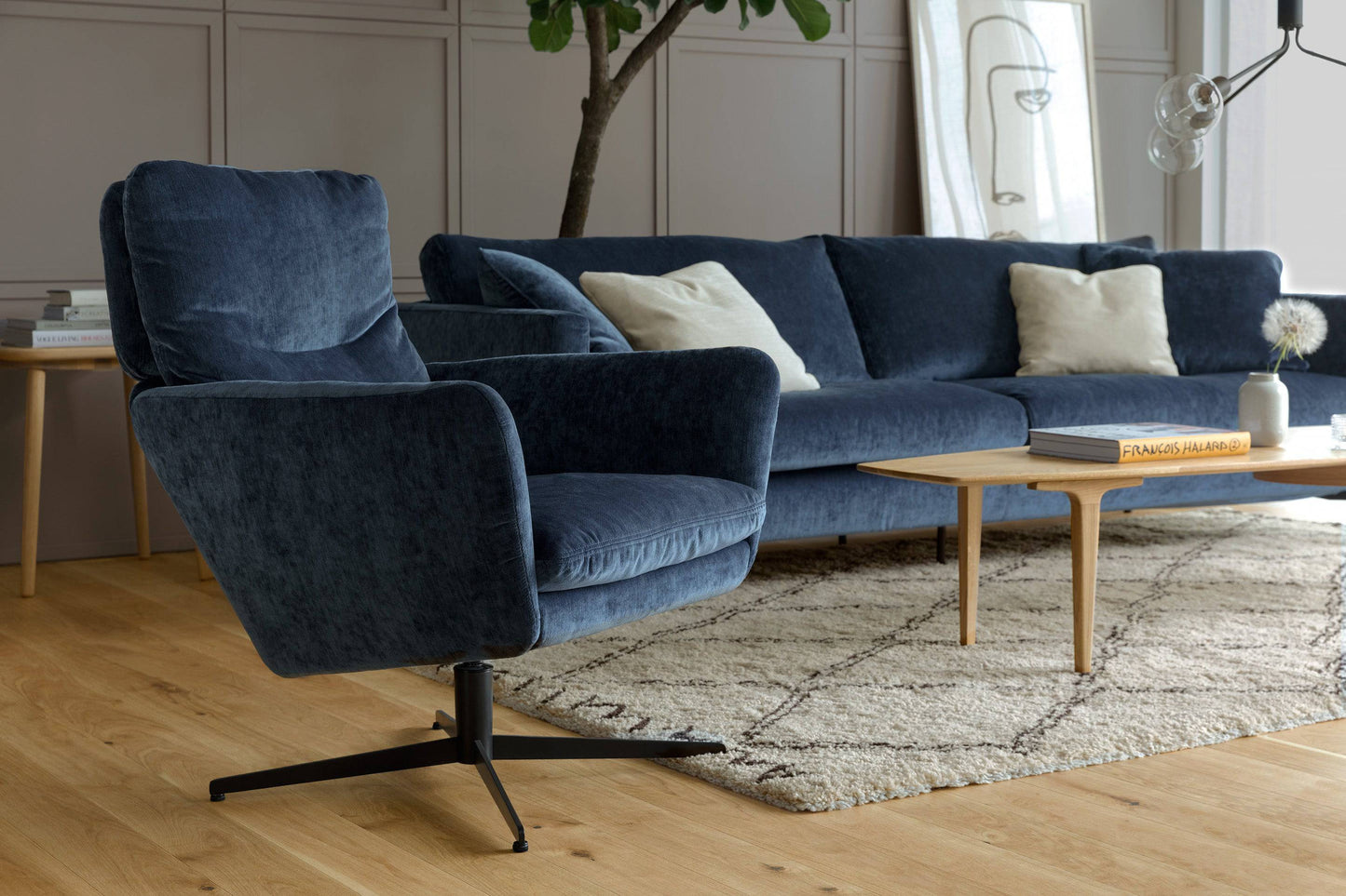 Scandinavian Design Swivel Armchair - Elyot Dark Blue | Amy - Rydan Interiors