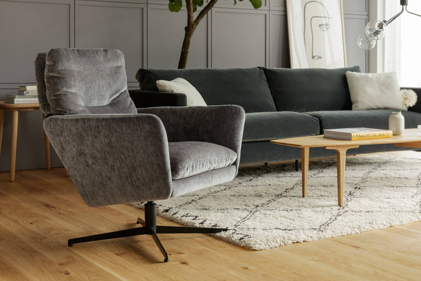 Scandinavian Design Swivel Armchair - Elyot Grey | Amy - Rydan Interiors