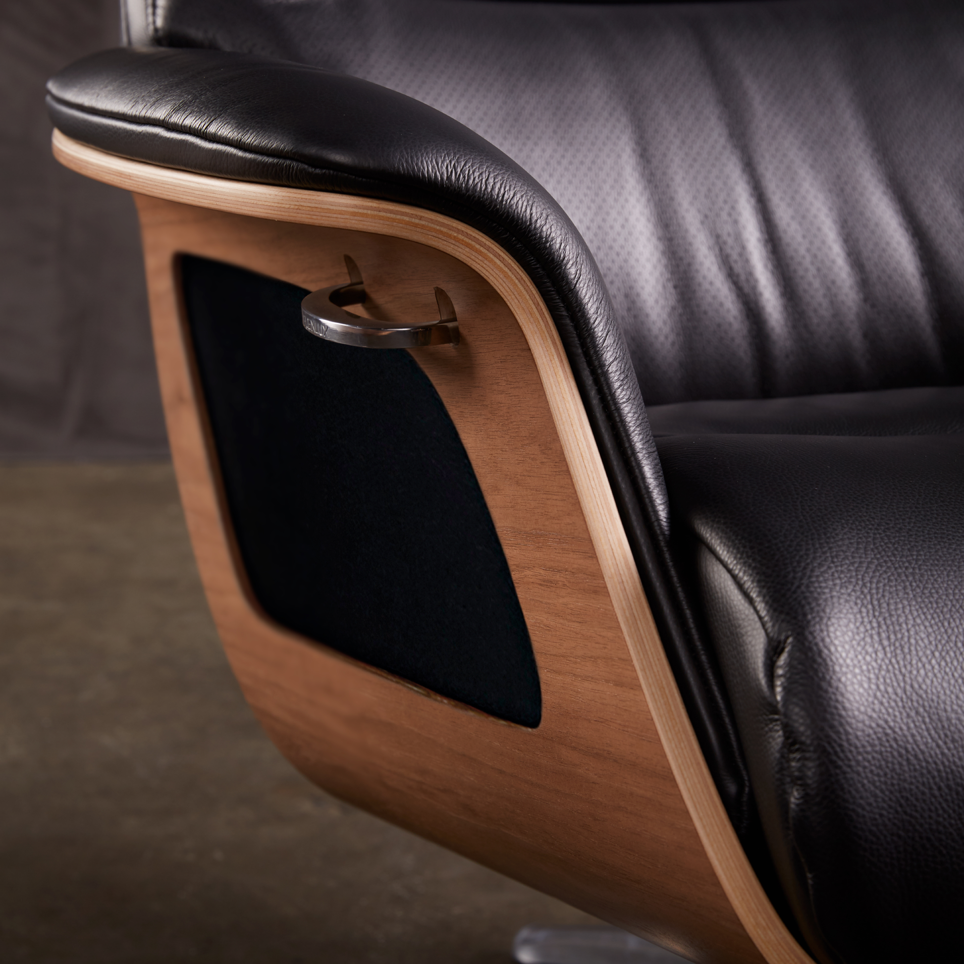 Flexlux Clement Walnut & Savoy Platin Black leather Recliner - Rydan Interiors