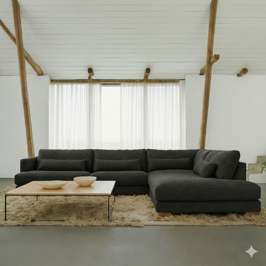 Brandon Set 3 LHF Chaise Sofa, Rock 6 Anthracite, In Stock