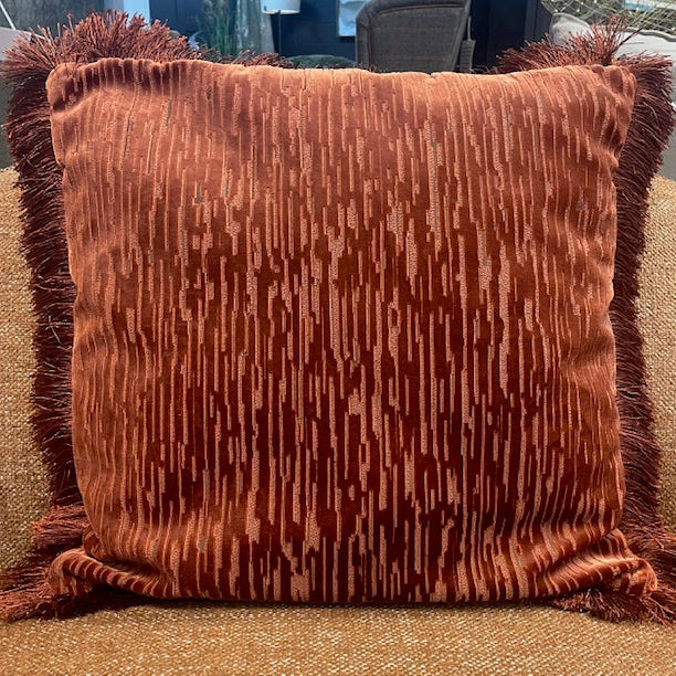 Cut Velvet Fringe Cushion Terracotta 50x50cm | In Stock For Delivery | Only 2 Available | Save 50% - Rydan Interiors
