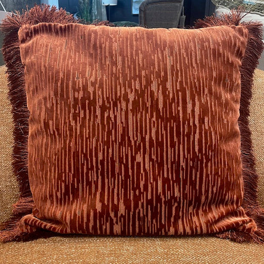 Cut Velvet Fringe Cushion Terracotta 50x50cm | In Stock For Delivery | Only 2 Available | Save 50% - Rydan Interiors